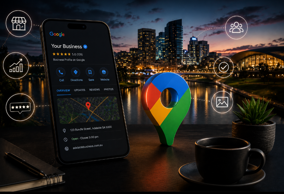 An Adelaide business owner optimising their Google Business Profile for local search visibility