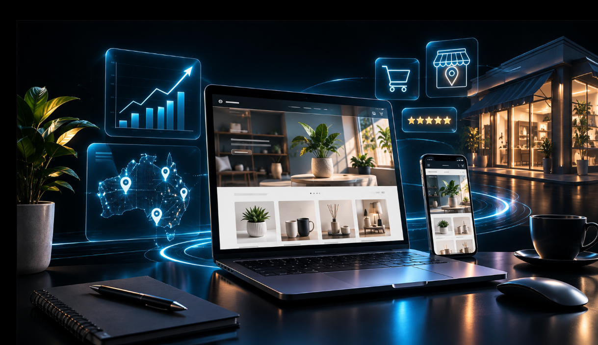 Small business web design shown on a laptop